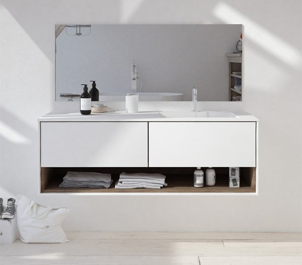 Mueble, modulo bajo para lavabo de baño, varios estantes