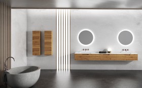 Mueble baño de Roble Macizo 3 Cajones + 2 Lavabos de Corian® 858