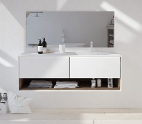 Mueble de MDF a Medida con 3 Cajones + 1 Lavabo desplazado de diseño Corian®506