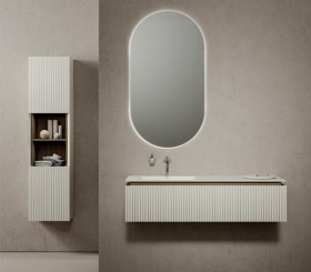 Mueble Suspendido de Roble Blanco efecto 3D + Lavabo de Corian® | 250123