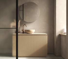 Mueble independiente lacado MDF 3D + Lavabo de apoyo Solid Surface | 25026