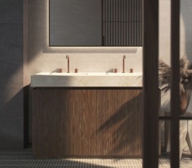 Mueble independiente de Roble 3D + Encimera de Hi-Macs® | 25028