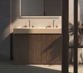 Mueble independiente de Roble 3D + Encimera de Hi-Macs® | 25027 