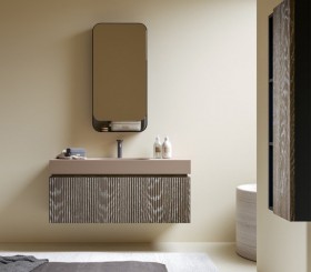 Mueble Suspendido de Roble 3D + Encimera de HI-MACS® | 25025