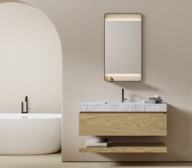 Mueble Suspendido de Roble + Encimera de HI-MACS® Carrara | 25021