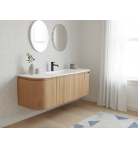 Mueble Suspendido de FRESNO Natural Efecto 3D con 1 Cajón - 2 Puertas + Encimera de Corian -5522