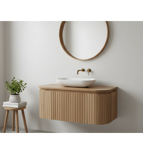 Mueble suspendido de FRESNO NATURAL 3D + Encimera de Solid Surface | 25029