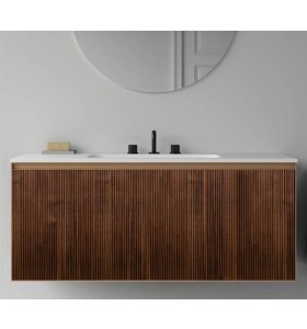 Mueble a Medida (60-120cm) Suspendido de Roble Natural Efecto 3D con 2 Cajones + Lavabo de Diseño Corian®  