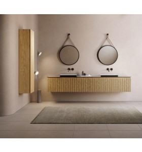 Mueble suspendido de Roble 3D + Lavabo Cuadrado Solid Surface | 25029