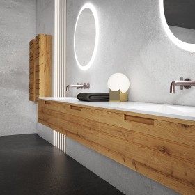 Mueble baño de Roble Macizo 3 Cajones + 2 Lavabos de Corian® 858