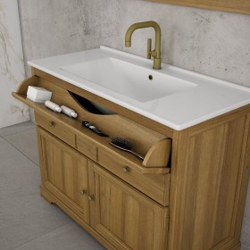 Mueble baño de Roble Macizo 3 Cajones + 2 puertas + 1 Lavabo de Corian® 864