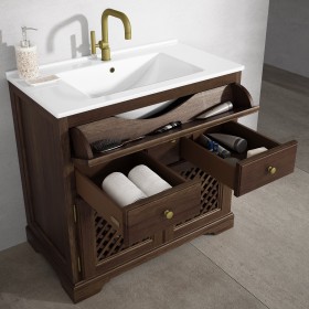 Mueble baño de Pino Macizo con 3 Cajones + 2 puertas + 1 Lavabo Porcelana 865