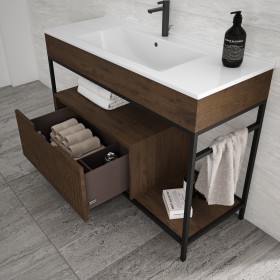 Mueble baño de Roble Macizo 1 Cajón + 1 Lavabo de Corian® 850