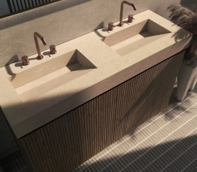 Mueble independiente de Roble 3D + Encimera de Hi-Macs® | 25027 