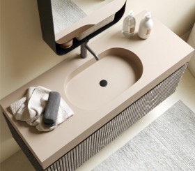 Mueble Suspendido de Roble 3D + Encimera de HI-MACS® | 25025