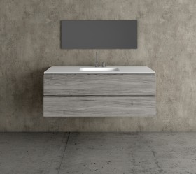 Mueble Baño ROBLE MACIZO a Medida con 2 Cajones Superpuestos + 1 Lavabo de diseño Corian® R589