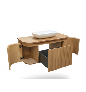 Mueble suspendido de FRESNO NATURAL 3D + Encimera de Solid Surface | 25029