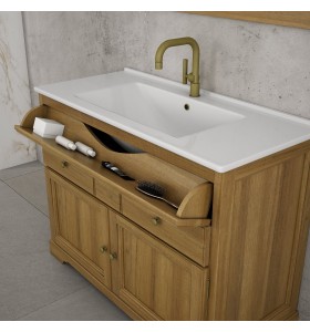 Mueble baño de Roble Macizo 3 Cajones + 2 puertas + 1 Lavabo de Corian® 864