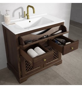 Mueble baño de Pino Macizo con 3 Cajones + 2 puertas + 1 Lavabo Porcelana 865