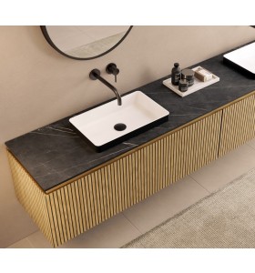 Mueble suspendido de Roble 3D + Lavabo Cuadrado Solid Surface | 25029
