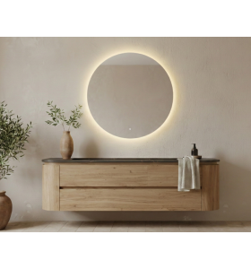 Mueble suspendido de Fresno + Encimera con 1 o 2 lavabos | 25028