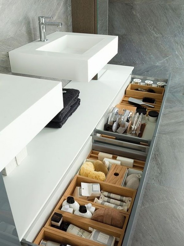 Mueble de MDF a medida con 2 Cajones Superpuestos + 2 Lavabos de diseño Corian® M583 Cajones