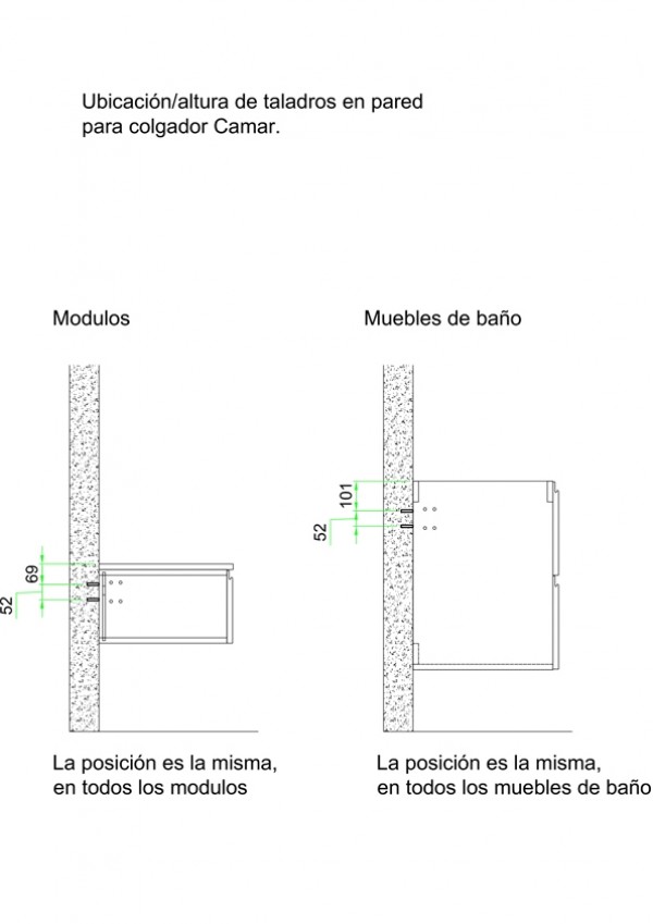 Módulo Suspendido MDF con 4 Cajones Plano