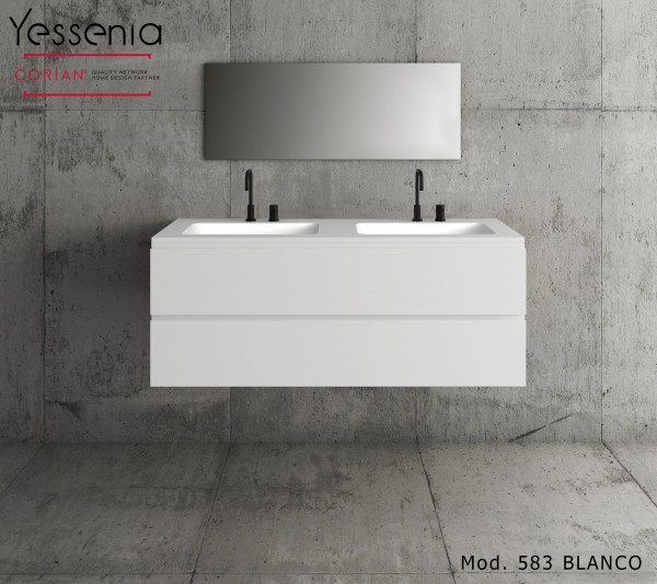 Mueble de MDF a medida con 2 Cajones Superpuestos + 2 Lavabos de diseño Corian® M583 Principal