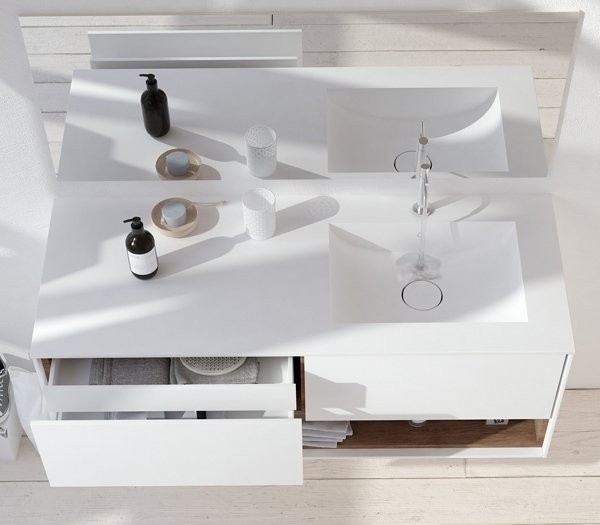 Mueble de MDF a Medida con 3 Cajones + 1 Lavabo desplazado de diseño Corian®506